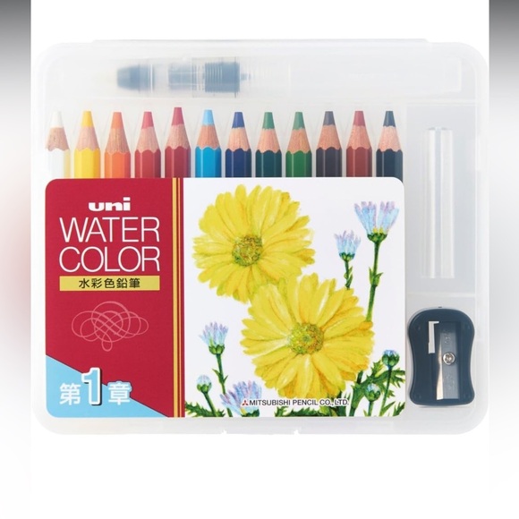 Mitsubishi Uni Watercolor Pencil Compact Chap. 1 Basic Tone 12 Colors NEW - Picture 1 of 7